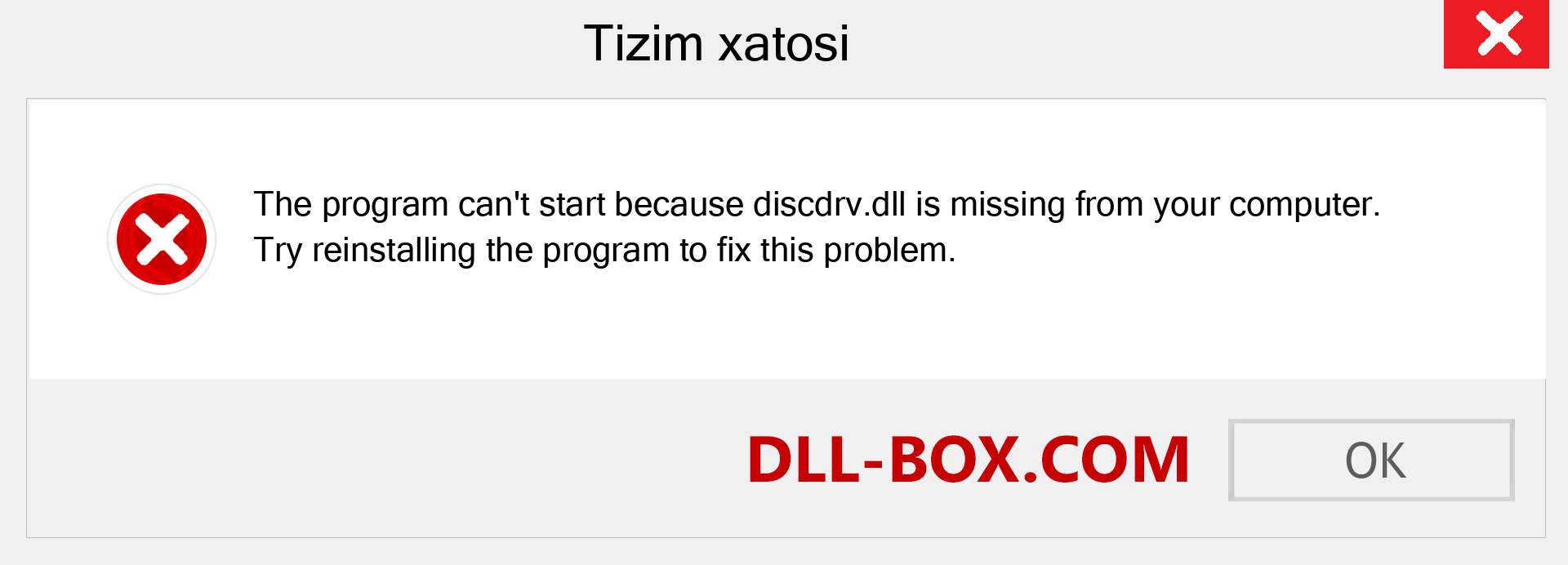 discdrv.dll fayli yo'qolganmi?. Windows 7, 8, 10 uchun yuklab olish - Windowsda discdrv dll etishmayotgan xatoni tuzating, rasmlar, rasmlar